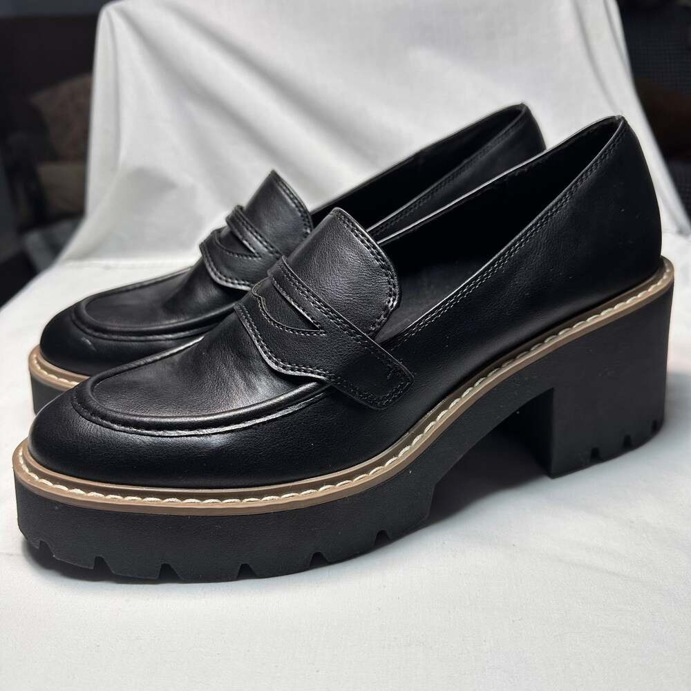 Dolce Vita Halona Lug-Sole Black Leather Platform Loafers